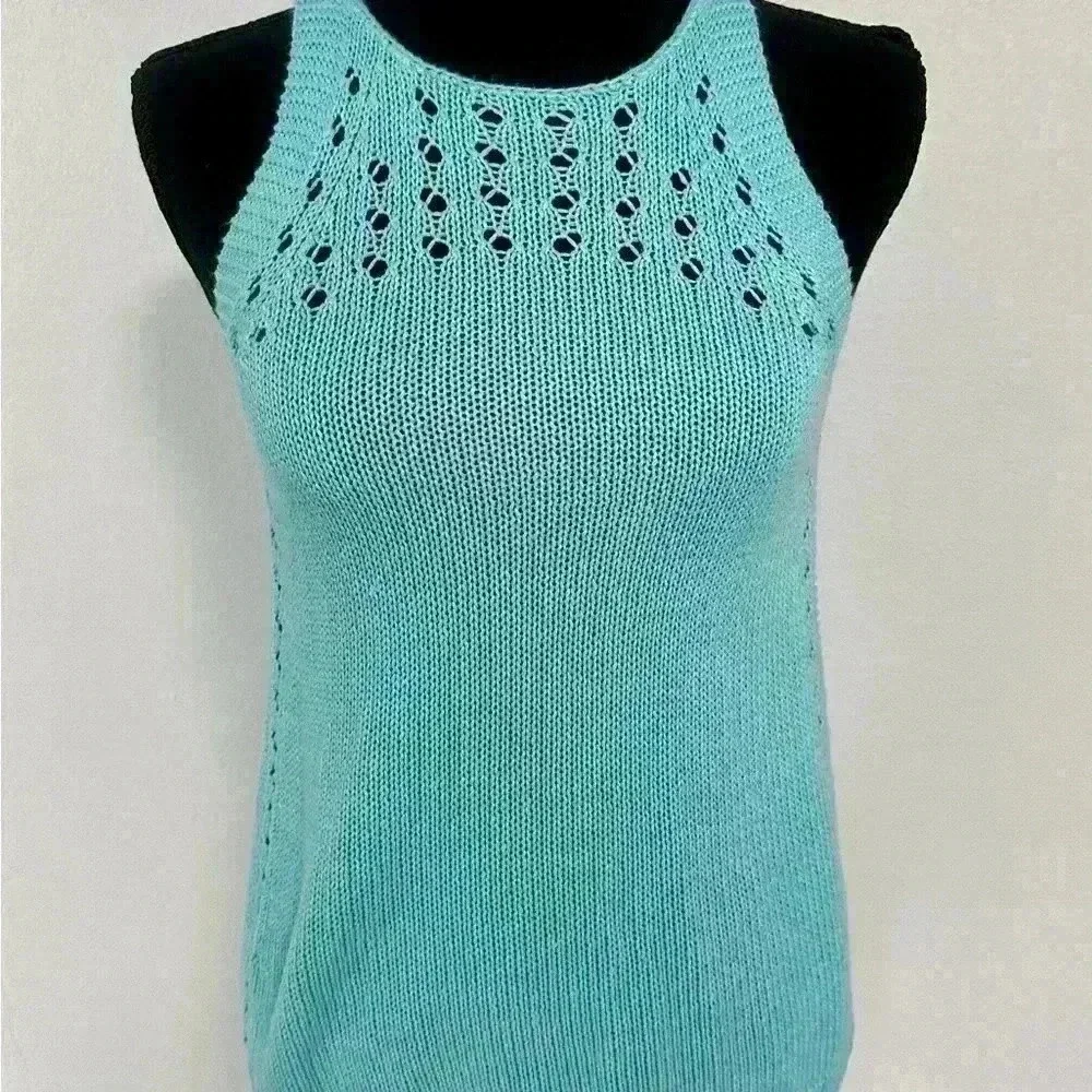Lilly Pulitzer Teal Crochet Knit Tank Top XS Sleeveless Summer Beach Preppy